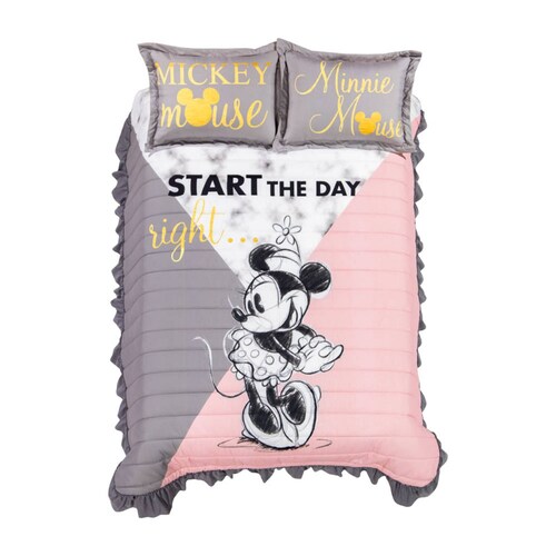 Colcha C/Fundas Minnie Pink Matrimonial Microfibra Concord