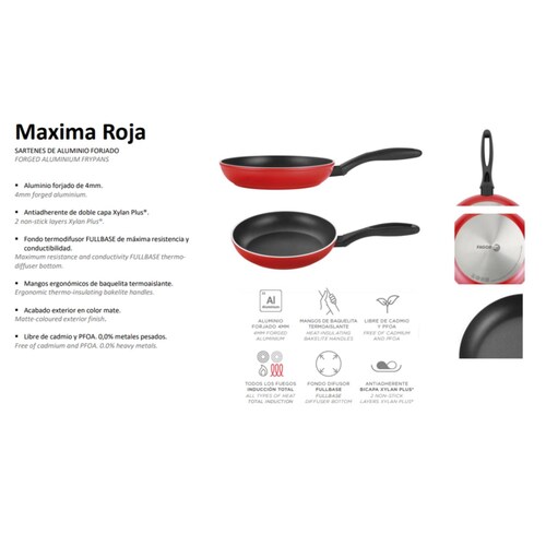 Sartén Resistente MAXIMA Aluminio Forjado Rojo 24cm Fagor