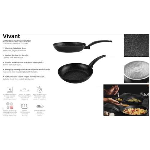 Sartén Antiadherente VIVANT Aluminio Negro 28cm Fagor