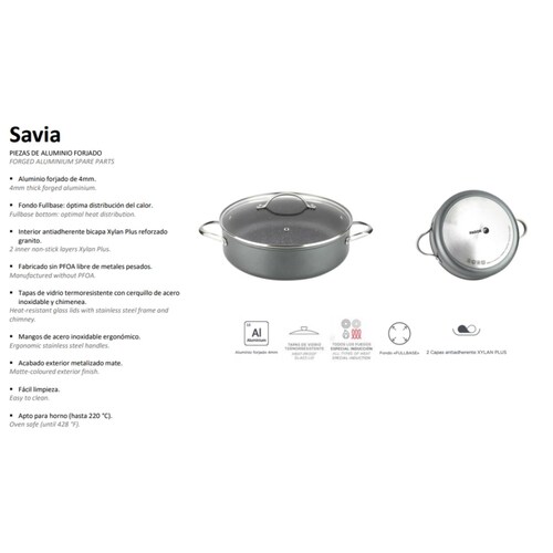 Tartera Savia Aluminio Forjado Gris Mate 28cm Fagor