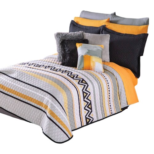 Edredón Neo Azpen Amarillo Gris Matrimonial Colchas Concord