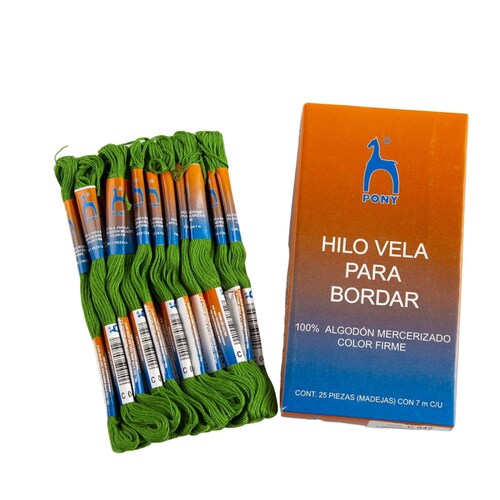 Hilo Verde Bordar Vela Algodón Mercerizado 25 Madejas 7m Pony