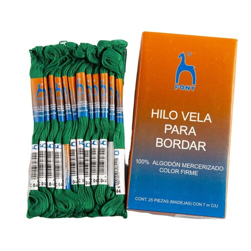 Hilo Esmeralda Bordar Vela Algodón Mercerizado 25 Madejas 7m Pony