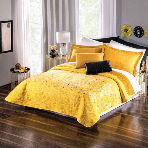 Edredon Matrimonial Aquetzally Dorado Colchas Concord.