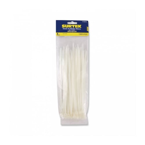 Cincho Plástico 203x4.6mm 50pz Natural Blanco Surtek