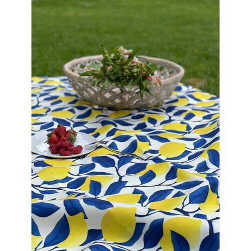 Mantel Exterior Rectangular Resistente Limones Azul Billu