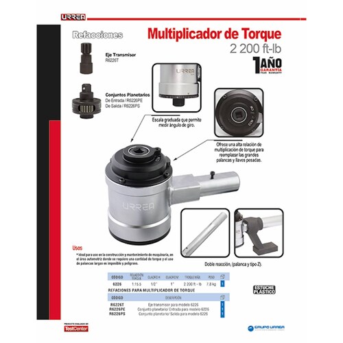 Multiplicador Torque Reaccion Doble Cuadro 1/2" a 1" Urrea