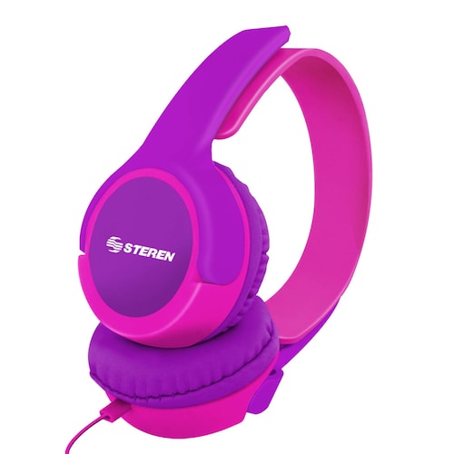 Steren Audífonos manos libres con cable plano, plegables Morado