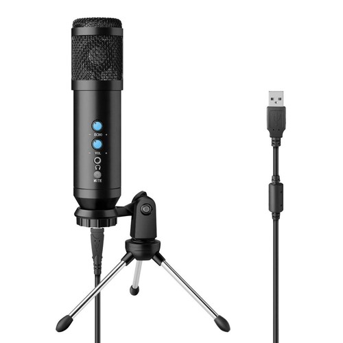 Micrófono USB profesional de condensador, con control de volumen y efecto eco 