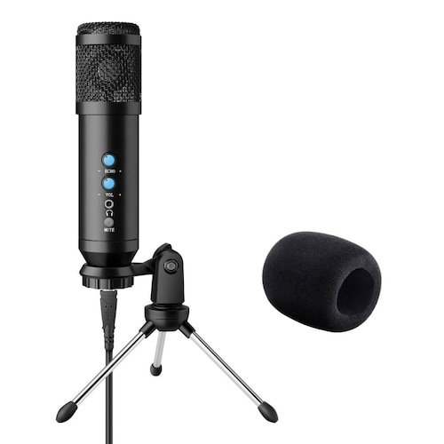 Micrófono USB profesional de condensador, con control de volumen y efecto eco 