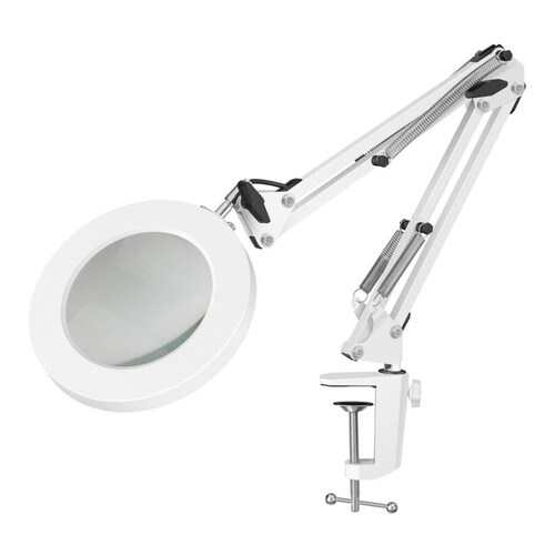 Lámpara LED con lupa (5x), brazo articulado y 3 tonalidades de luz 