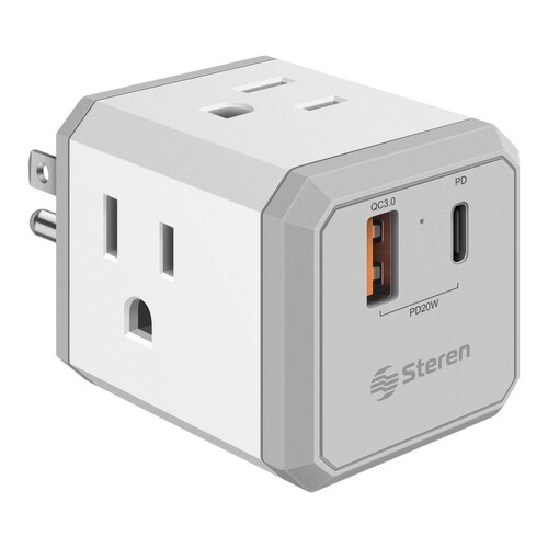 Clavija adaptadora de 4 contactos con cargador USB C PD 20 W y USB QC 20 W, en forma de cubo 