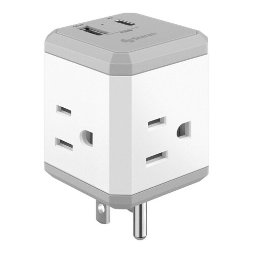 Clavija adaptadora de 4 contactos con cargador USB C PD 20 W y USB QC 20 W, en forma de cubo 