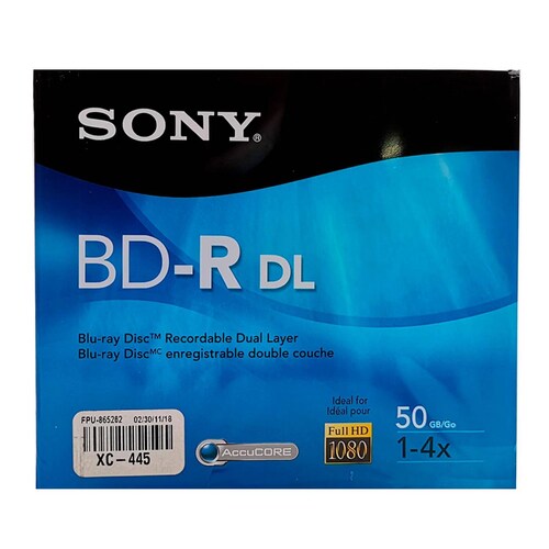 Disco SONY Blu-Ray 50GB Virgen 1 Pieza BNR50R2H 