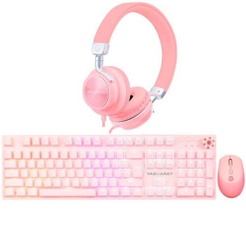 Kit Teclado Gamer Rosa RGB Mouse Audifonos YAGUARET Hidra 