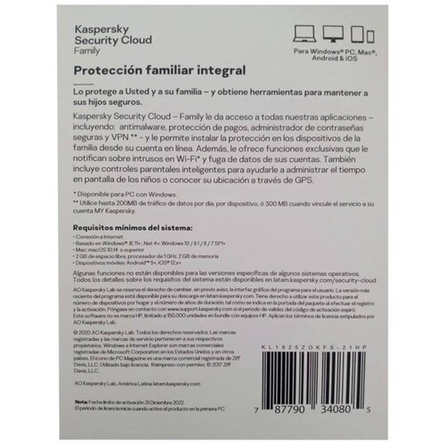 Antivirus KASPERSKY Security Cloud Family 10 Usuarios 1 Año 