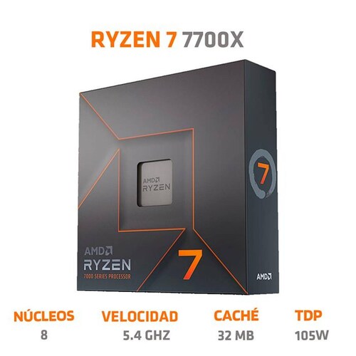 Procesador AMD RYZEN 7 7700x 5.4 GHZ 8 Core AM5 100-100000591WOF 