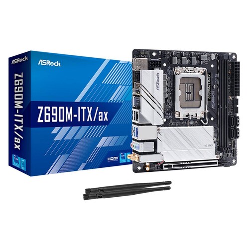 Tarjeta Madre ASROCK Z690M-ITX/AX LGA 1700 2x DDR4 2x M.2 PCIe 5.0 USB-C WIFI 6E BT 5.3 Mini ITX 