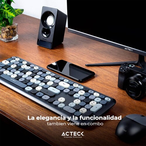 Kit Teclado y Mouse ACTECK CREATOR CHIC COLORS MK475 Inalambrico USB 2.4Ghz Delgado Gris AC-935166 
