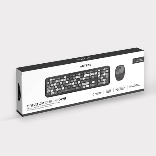 Kit Teclado y Mouse ACTECK CREATOR CHIC COLORS MK475 Inalambrico USB 2.4Ghz Delgado Gris AC-935166 