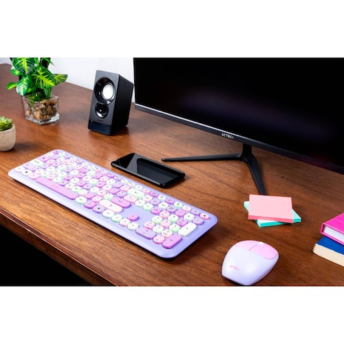 Kit Teclado y Mouse ACTECK CREATOR CHIC COLORS MK475 Inalambrico USB 2.4Ghz Delgado Morado AC-935173 