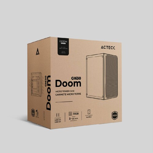 Gabinete ACTECK DOOM GI630 Micro ATX Mini Torre Fuente 500W 3 Fan Acrilico Negro AC-935739 