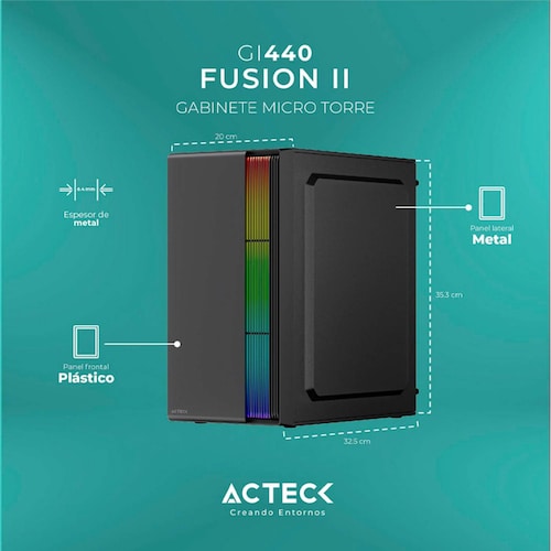 Gabinete ACTECK FUSION II GI440 Micro ATX Mini Torre Fuente 500W Acrilico Negro AC-935753 
