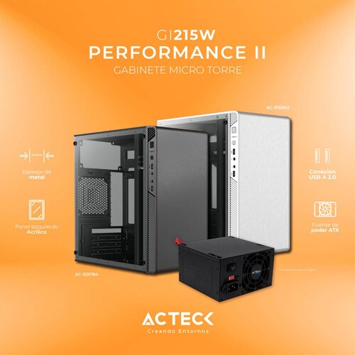Gabinete ACTECK PERFORMANCE II GI215W Micro ATX Mini Torre Fuente 500W Acrilico Blanco AC-935852 