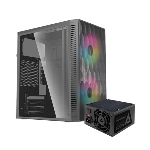 Gabinete ACTECK FUJI GC470 Micro ATX Mini Torre Fuente 500W 2 Fan Acrilico Negro AC-935838 