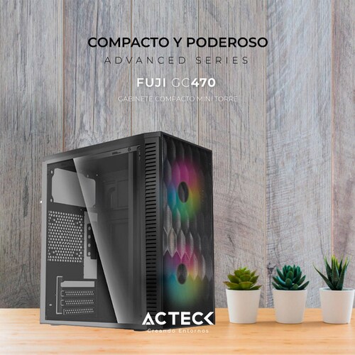 Gabinete ACTECK FUJI GC470 Micro ATX Mini Torre Fuente 500W 2 Fan Acrilico Negro AC-935838 