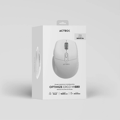 Mouse ACTECK OPTIMIZE ERGO MI680 1600dpi 6 botones Inalambrico USB 2.4 Ghz Blanco AC-934084 