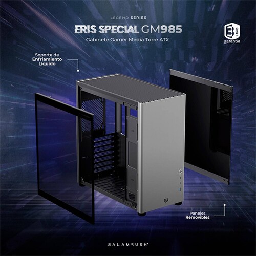 Gabinete Gamer BALAM RUSH ERIS SPECIAL GM985 ATX Media Torre Cristal templado USB-C Gris BR-935654 