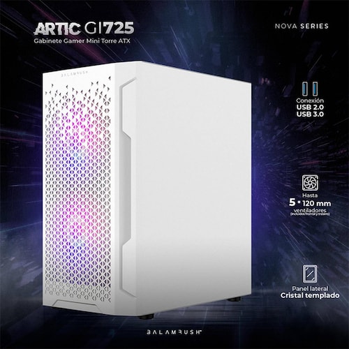 Gabinete Gamer BALAM RUSH ARTIC GI725 M-Atx Mini Torre 3 Fan Blanco BR-936125 