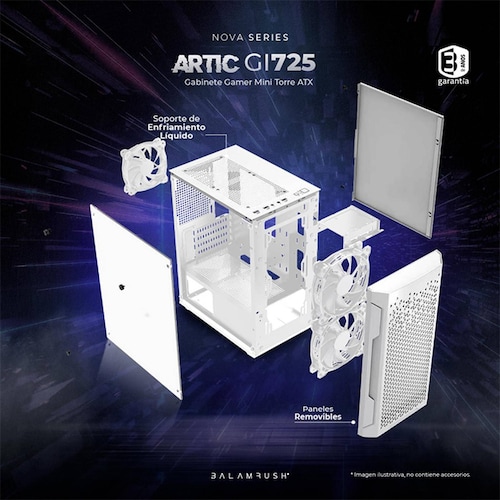 Gabinete Gamer BALAM RUSH ARTIC GI725 M-Atx Mini Torre 3 Fan Blanco BR-936125 