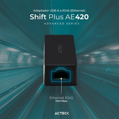 Adaptador Convertidor ACTECK SHIFT PLUS AE420 USB a Ethernet RJ45 Negro AC-934732 