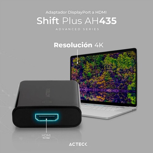 Adaptador Convertidor ACTECK SHIFT PLUS AH435 DisplayPort a HDMI Negro AC-934763 