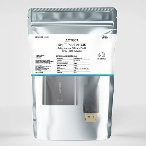 Adaptador Convertidor ACTECK SHIFT PLUS AH435 DisplayPort a HDMI Negro AC-934763 