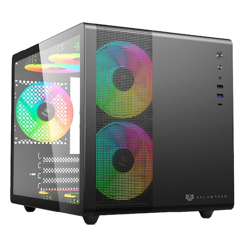 Gabinete Gamer BALAM RUSH TANK MINI GI930 M-ATX Mini Torre 3 Fan RGB USB-C Negro BR-936033 