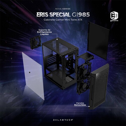 Gabinete Gamer BALAM RUSH ARTIC GI725 M-ATX Mini Torre 3 Fan Cristal Templado Negro BR-936118 