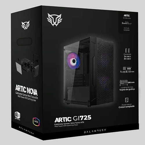 Gabinete Gamer BALAM RUSH ARTIC GI725 M-ATX Mini Torre 3 Fan Cristal Templado Negro BR-936118 