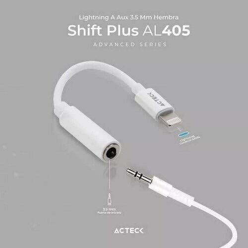 Adaptador Convertidor ACTECK SHIFT PLUS AL405 Lightning a Jack 3.5mm Blanco AC-934848 