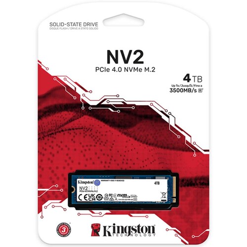 Unidad de Estado Solido SSD M.2 4TB KINGSTON NV2 NVMe PCIe 4.0 3500/2800 MB/s SNV2S/4000G 