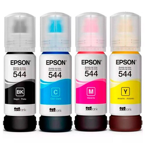 Kit 4 Botellas Tinta EPSON T544 Color L1210 L1250 L3210 L3250 L3260 L5290 L5590 T544-ACMN 