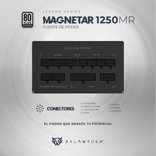 Fuente de Poder PC 1250W Gamer BALAM RUSH MAGNETAR 1250MR 80 Plus Platinum Modular Negro BR-937610 