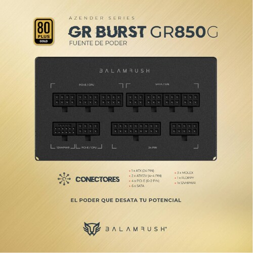 Fuente de Poder PC 850W Gamer BALAM RUSH GR BURST GR850G 80 Plus Gold Modular Negro BR-937658 