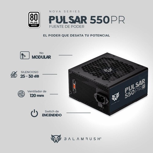 Fuente de Poder PC 550W Gamer BALAM RUSH PULSAR 550PR 80 Plus White No Modular Negro BR-937726 