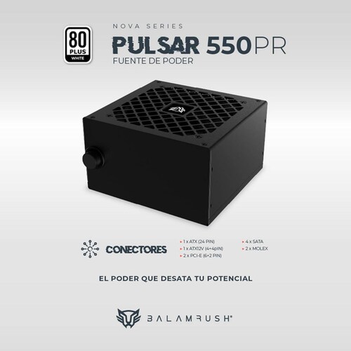Fuente de Poder PC 550W Gamer BALAM RUSH PULSAR 550PR 80 Plus White No Modular Negro BR-937726 