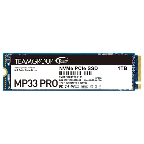 Unidad de Estado Solido SSD M.2 1TB TEAMGROUP MP33 PRO NVMe PCIe 3.0 2100/1700 MB/s TM8FPD001T0C101 