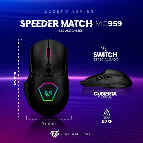 Mouse Gamer BALAM RUSH SPEEDER MATCH MG959 10000dpi Alambrico Negro BR-936828 