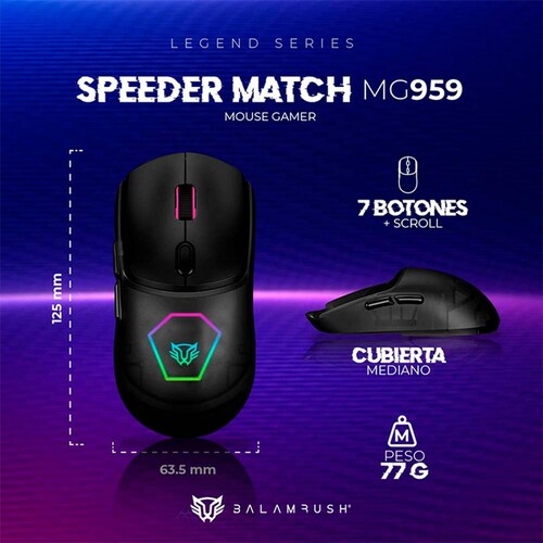 Mouse Gamer BALAM RUSH SPEEDER MATCH MG959 10000dpi Alambrico Negro BR-936828 